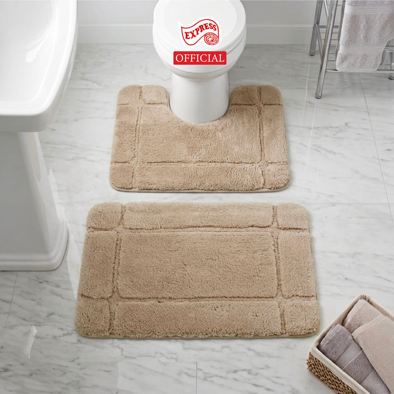 พรมเช็ดเท้าชุดห้องน้ำ 2 ชิ้น EXPRESS CARPET รุ่น DG2-1 ขนาด45X70 ซม.และ พรมรูปตัว U 50X60 ซม. หนา 12-22 มม. สีน้ำตาล 
